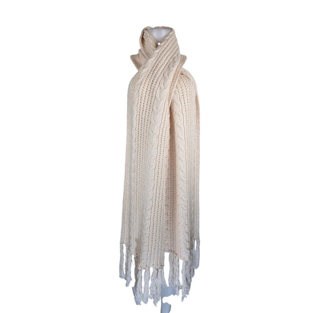 Torrid Powder Puff Cable Knit Fringe Scarf Shoulder Wrap One Size NWT
